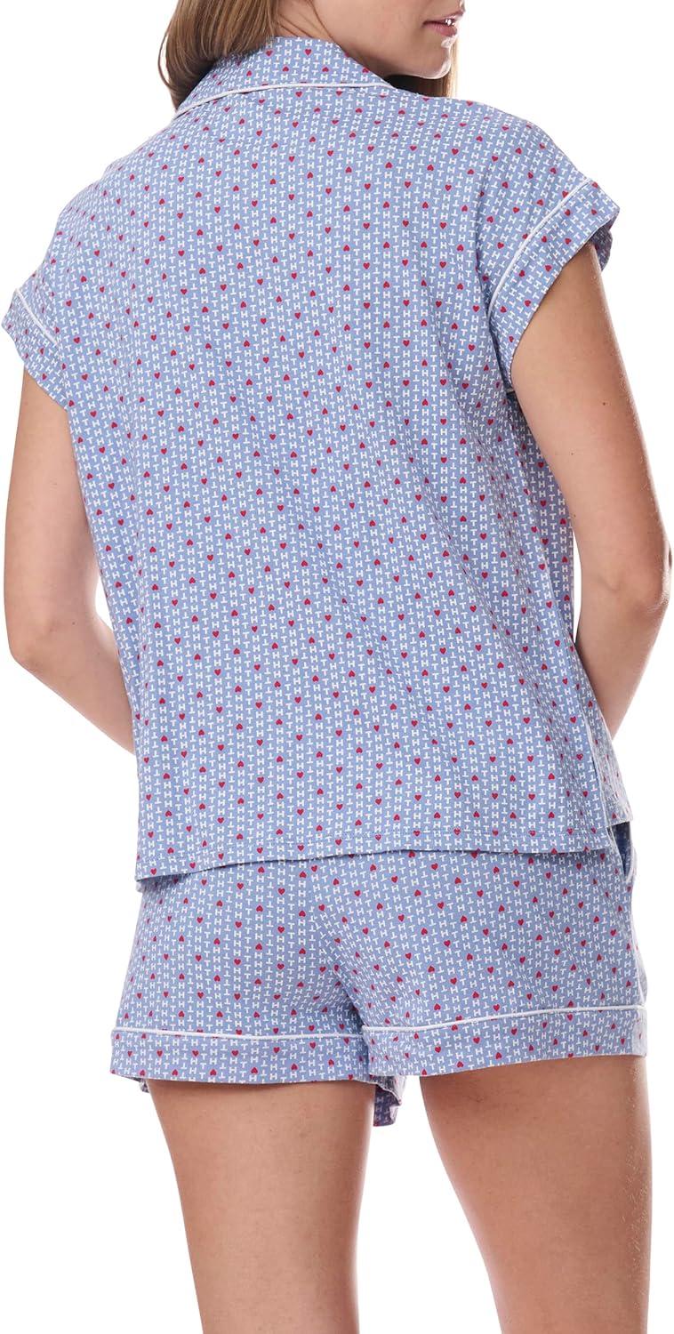 imageTommy Hilfiger womens Girlfriend Short Sleeve Top and Shorts Pajama SetTh Heart PrintLiberty Blue