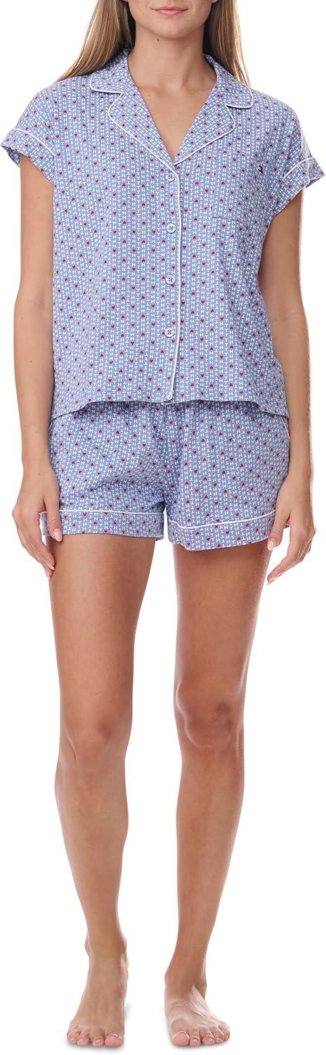 imageTommy Hilfiger womens Girlfriend Short Sleeve Top and Shorts Pajama SetTh Heart PrintLiberty Blue