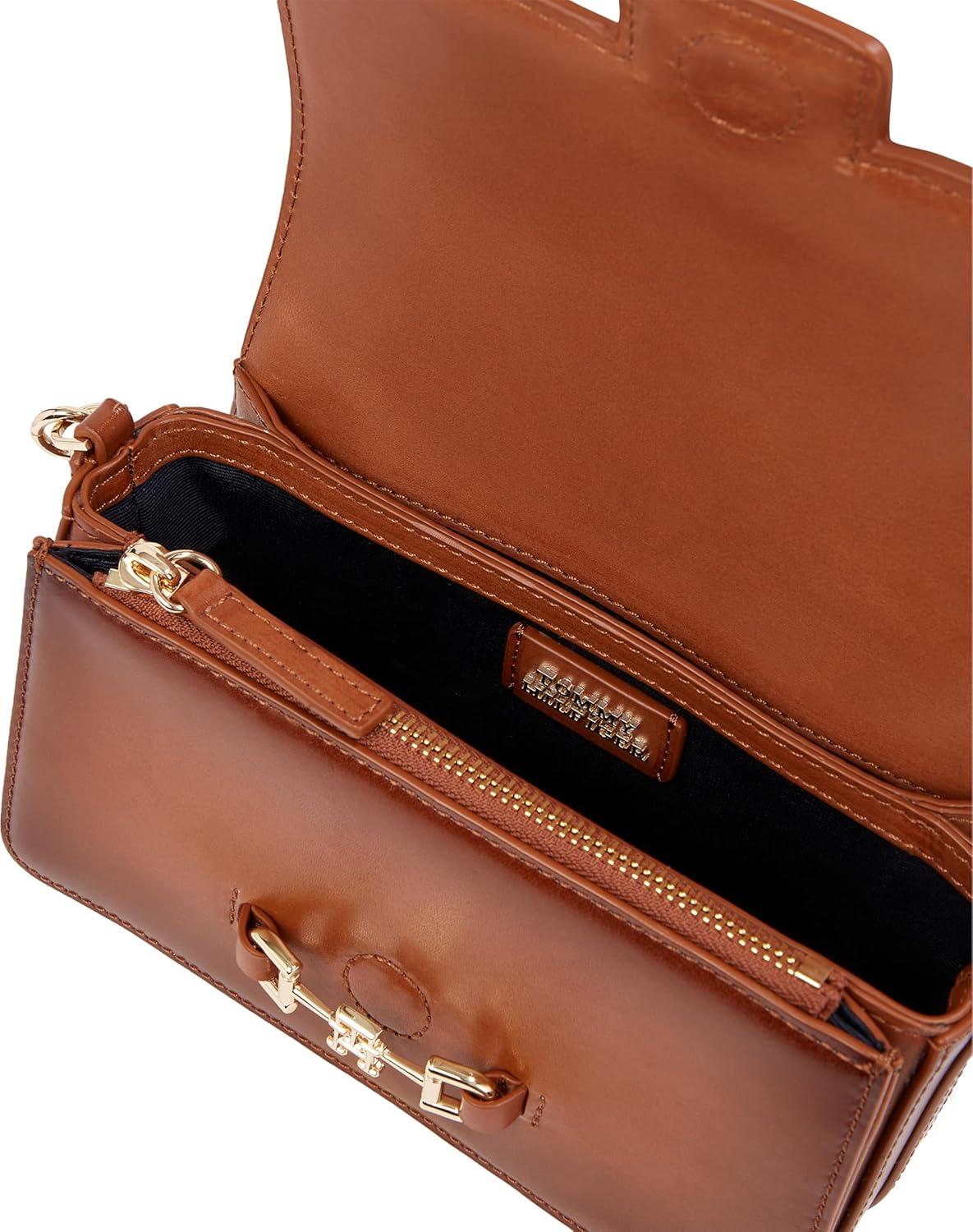 imageTommy Hilfiger womens Heritage Leather Crossbody Bag With Chain Crossbody StrapBurnished Tan