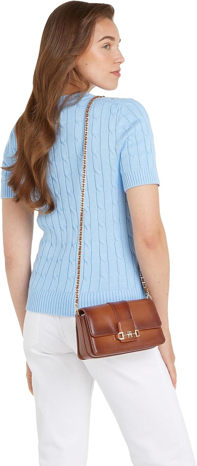 imageTommy Hilfiger womens Heritage Leather Crossbody Bag With Chain Crossbody StrapBurnished Tan