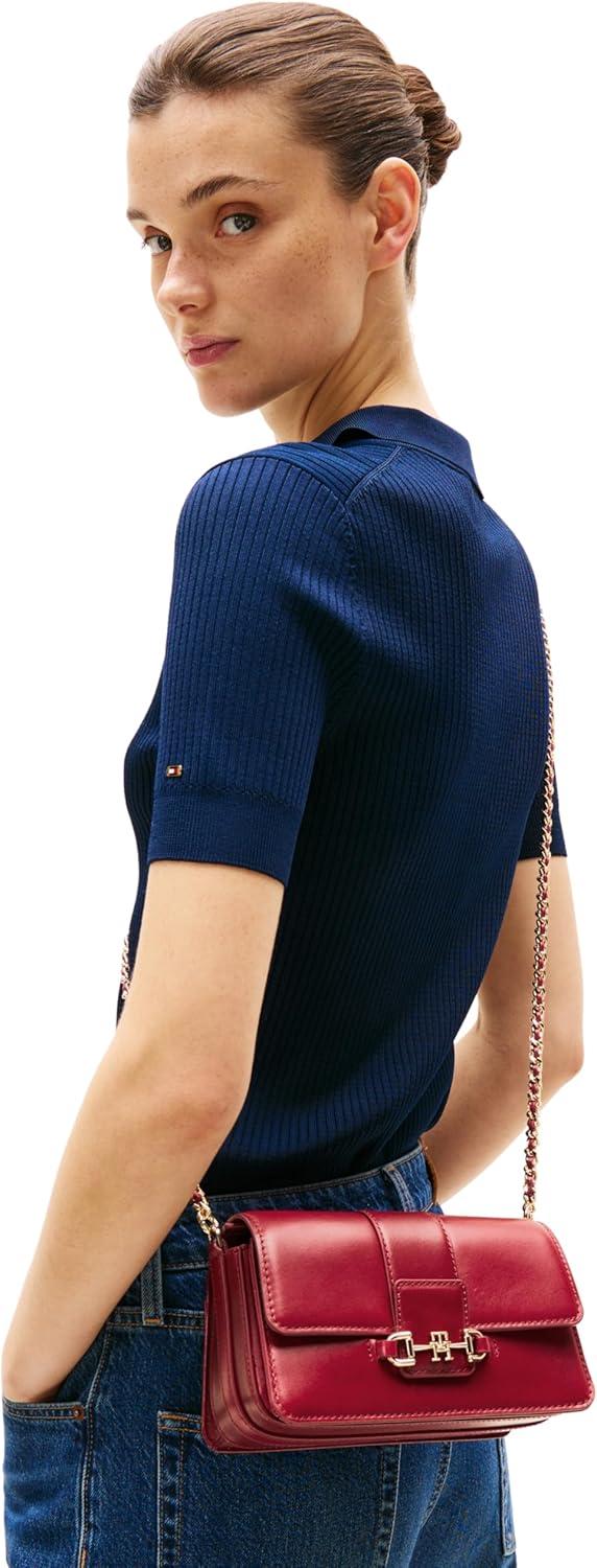imageTommy Hilfiger womens Heritage Leather Crossbody Bag With Chain Crossbody StrapRouge