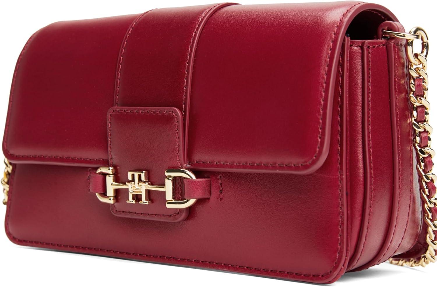 imageTommy Hilfiger womens Heritage Leather Crossbody Bag With Chain Crossbody StrapRouge