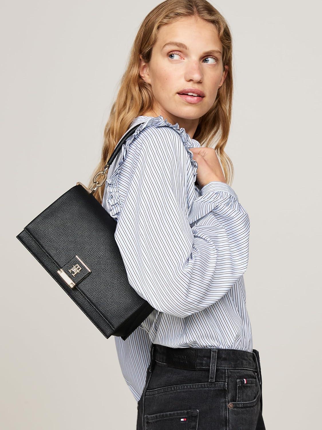 imageTommy Hilfiger womens Leather Shoulder Bag With Removable Crossbody StrapBlack