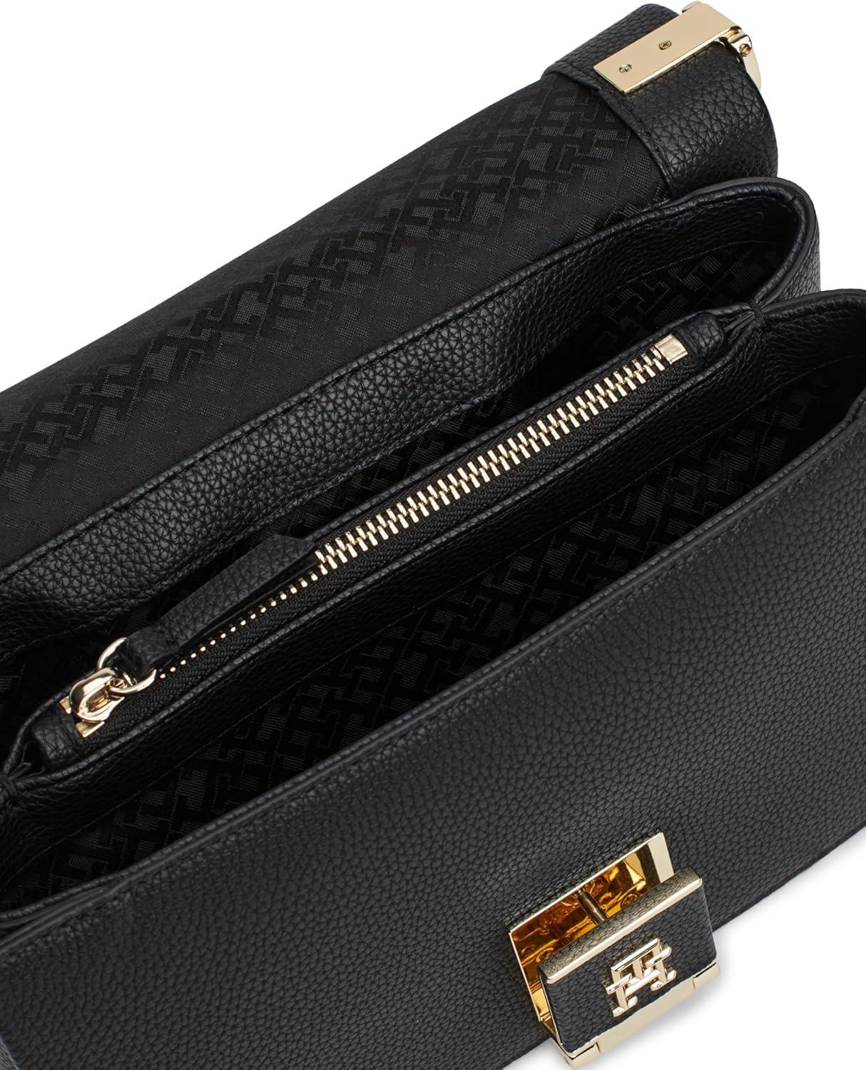 imageTommy Hilfiger womens Leather Shoulder Bag With Removable Crossbody StrapBlack