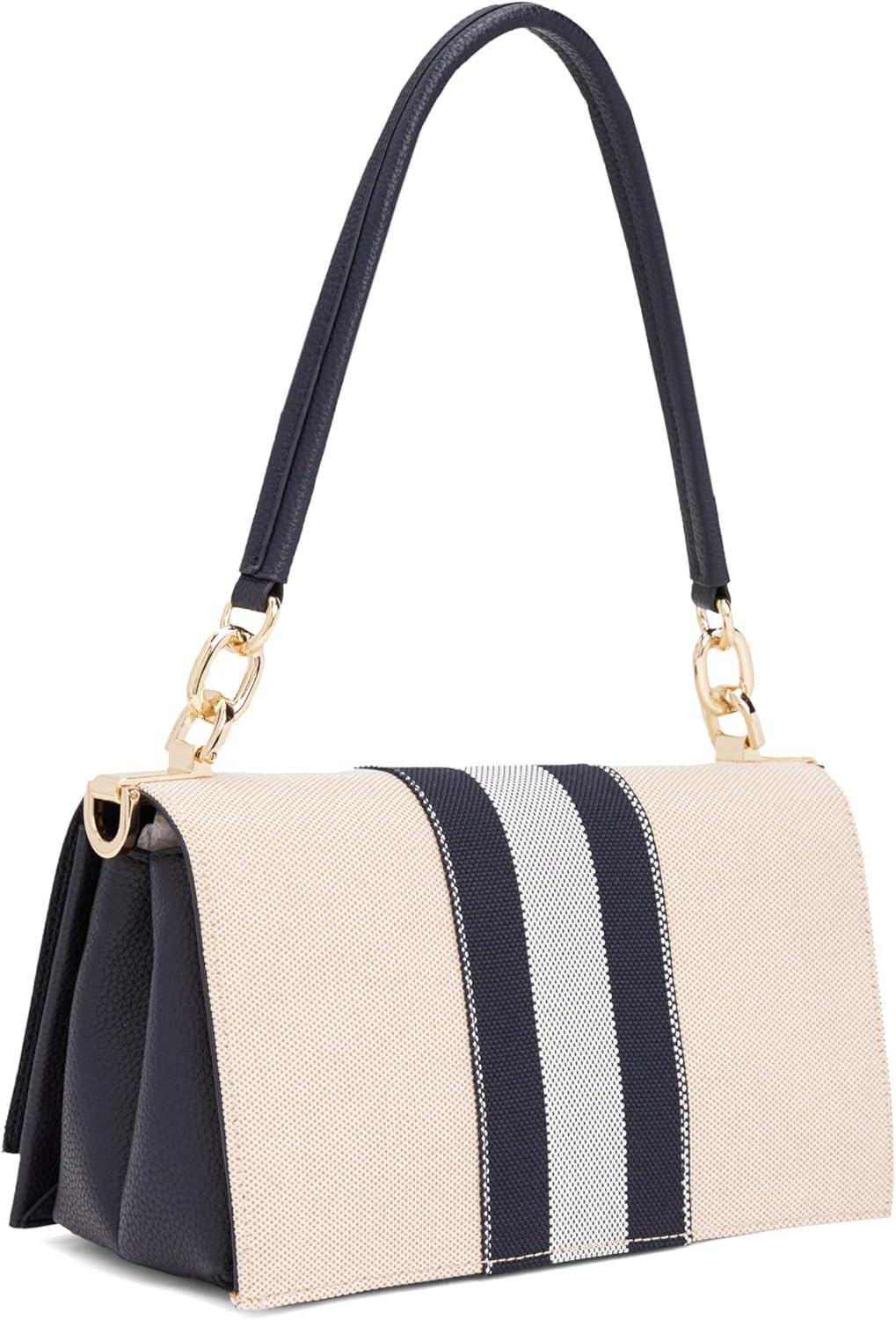 imageTommy Hilfiger womens Leather Shoulder Bag With Removable Crossbody StrapSpace Blue Canvas Mix