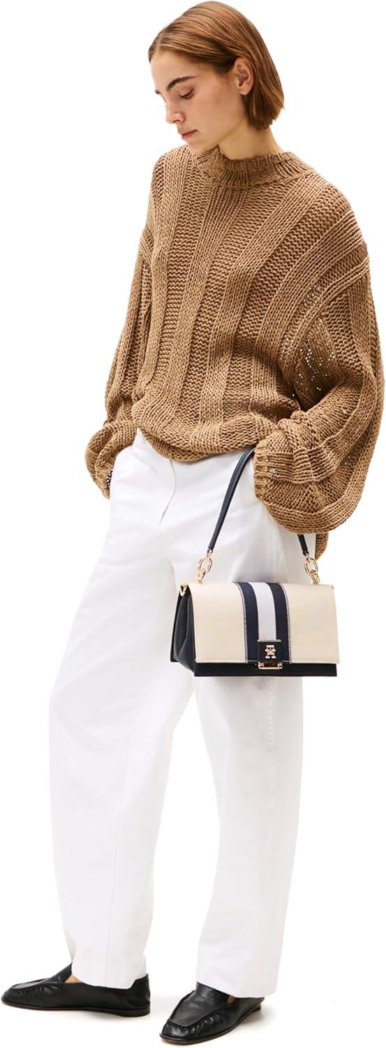 imageTommy Hilfiger womens Leather Shoulder Bag With Removable Crossbody StrapSpace Blue Canvas Mix
