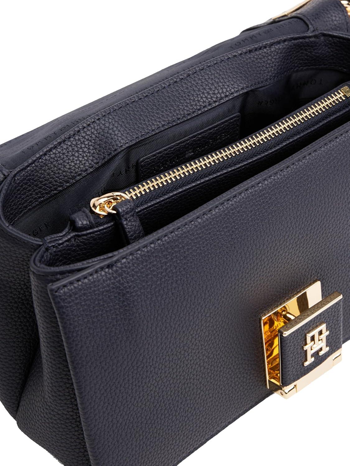 imageTommy Hilfiger womens Leather Shoulder Bag With Removable Crossbody StrapSpace Blue Canvas Mix