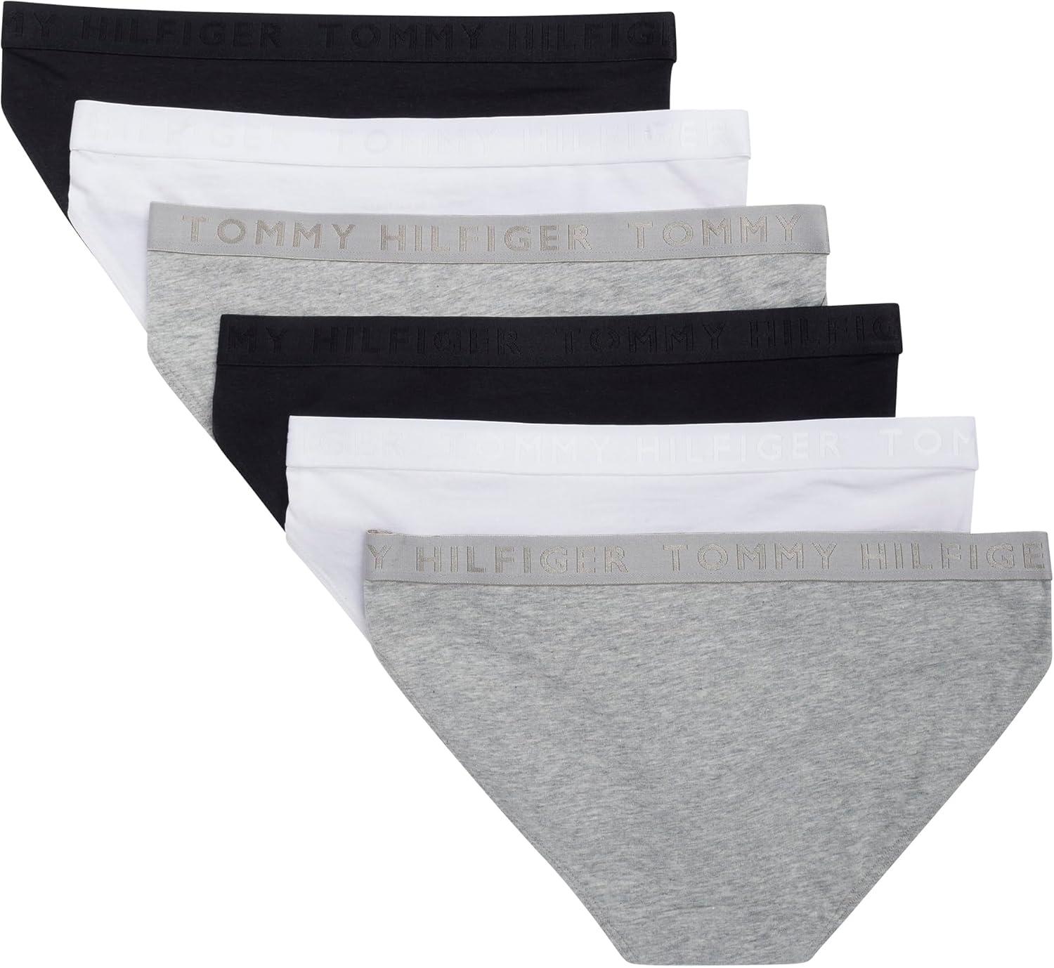 imageTommy Hilfiger womens Logo Waistband Cotton Bikini 6 PackHeather GreyBright WhiteBlack