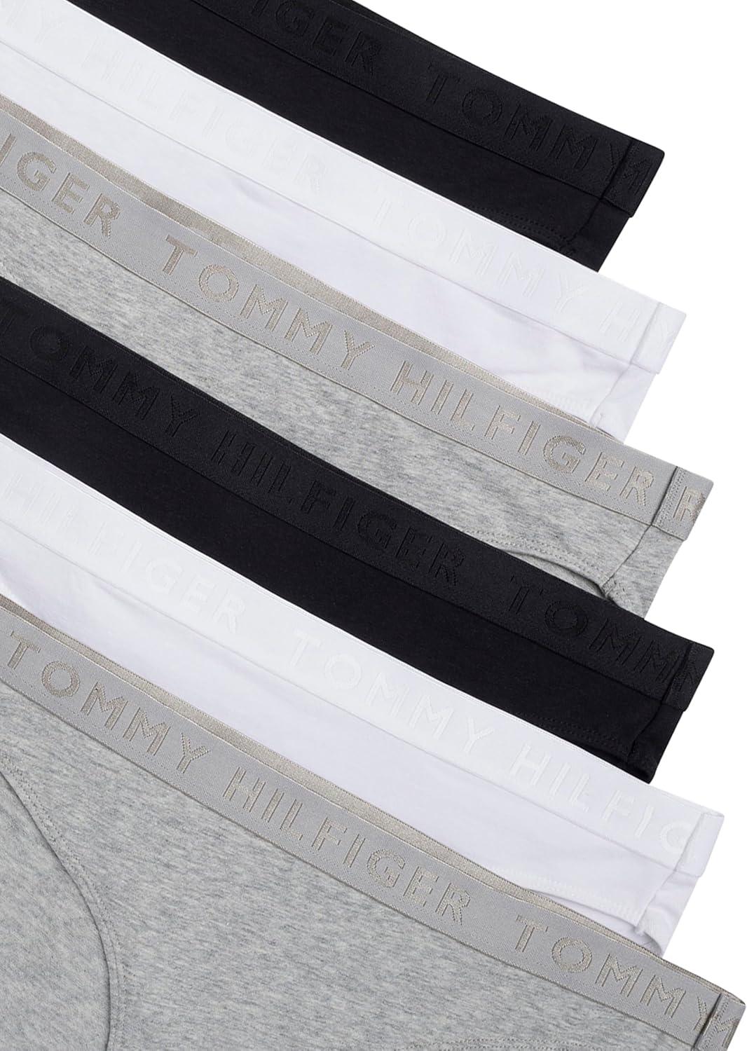 imageTommy Hilfiger womens Logo Waistband Cotton Bikini 6 PackHeather GreyBright WhiteBlack