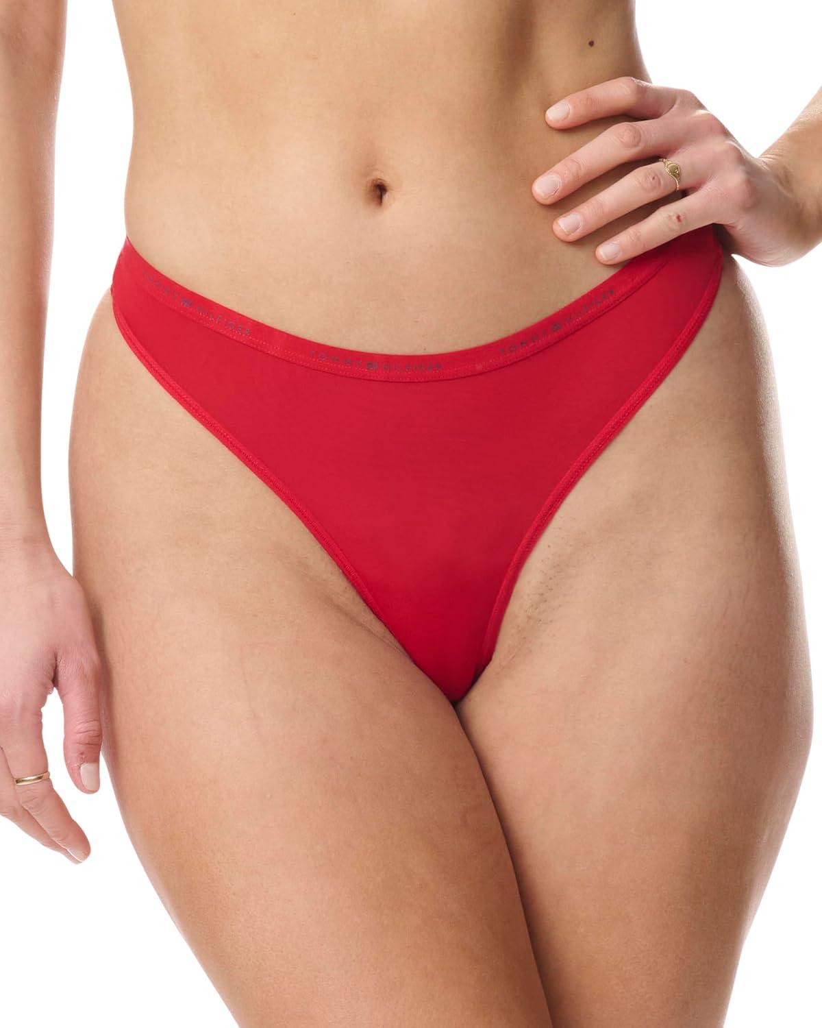 imageTommy Hilfiger womens Logo Waistband Micro Thong 6 PackTango RedMicro ChipBlack