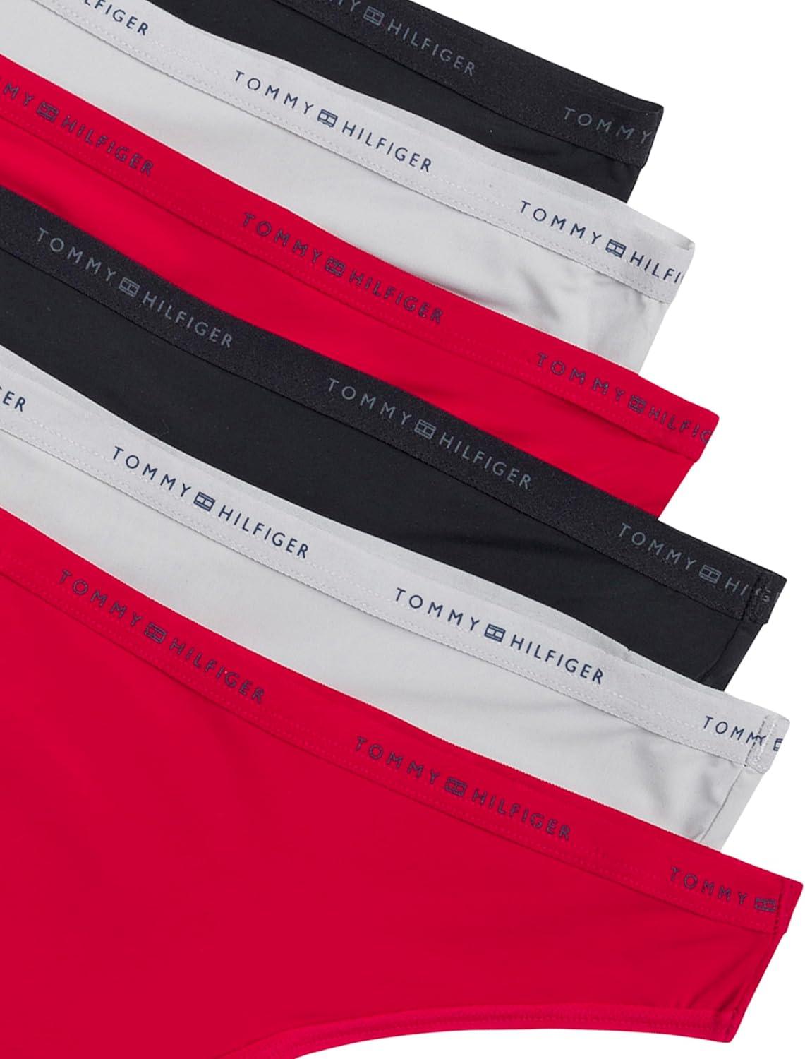 imageTommy Hilfiger womens Logo Waistband Micro Thong 6 PackTango RedMicro ChipBlack