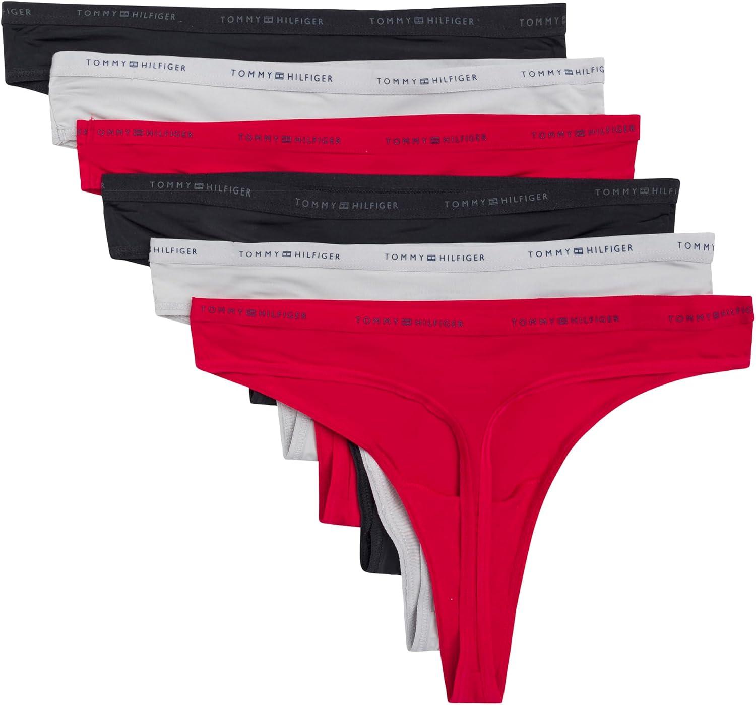 imageTommy Hilfiger womens Logo Waistband Micro Thong 6 PackTango RedMicro ChipBlack