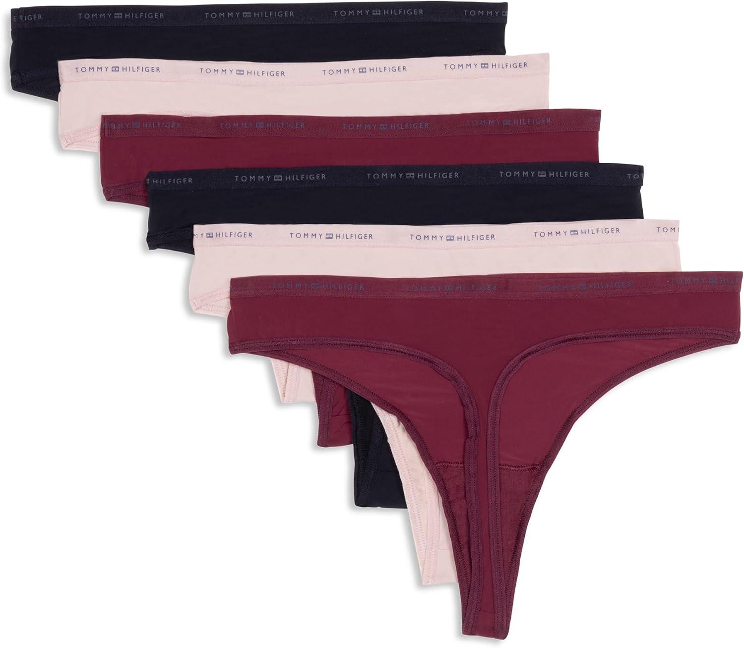 imageTommy Hilfiger womens Logo Waistband Micro Thong 6 PackWindsor WineBalanced BeigeBlack