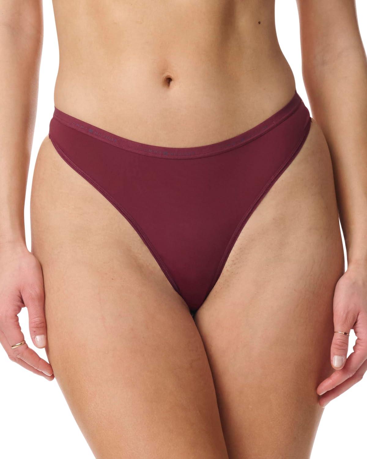 imageTommy Hilfiger womens Logo Waistband Micro Thong 6 PackWindsor WineBalanced BeigeBlack