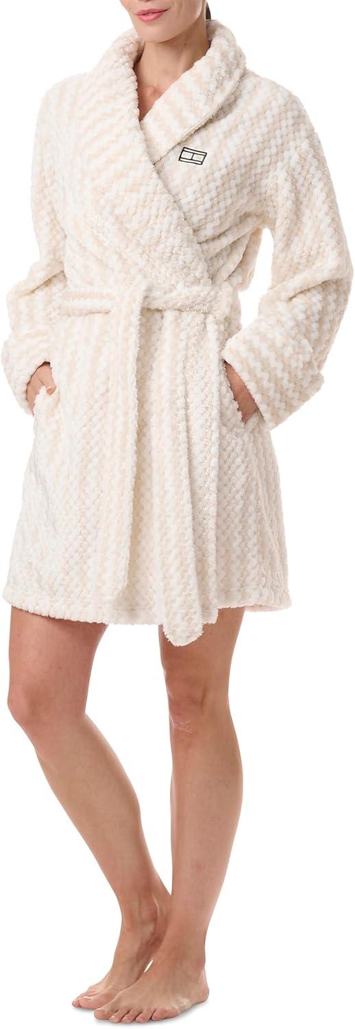 imageTommy Hilfiger womens Long Sleeve Plush RobeEgret Tonal