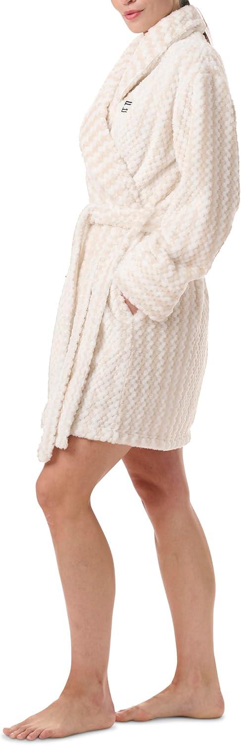 imageTommy Hilfiger womens Long Sleeve Plush RobeEgret Tonal