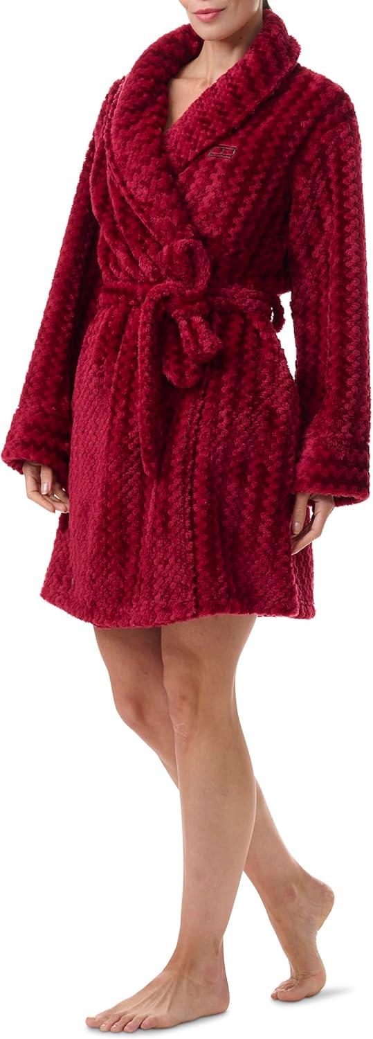 imageTommy Hilfiger womens Long Sleeve Plush RobeGarnet Tonal