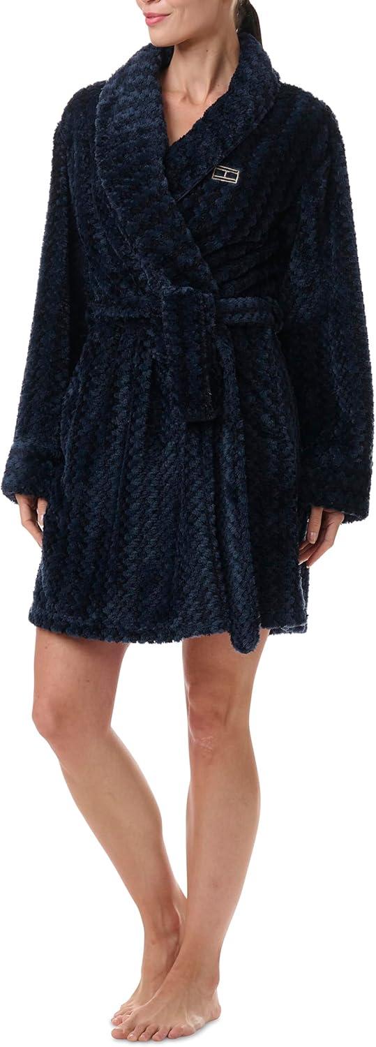 imageTommy Hilfiger womens Long Sleeve Plush RobeSky Captain Tonal