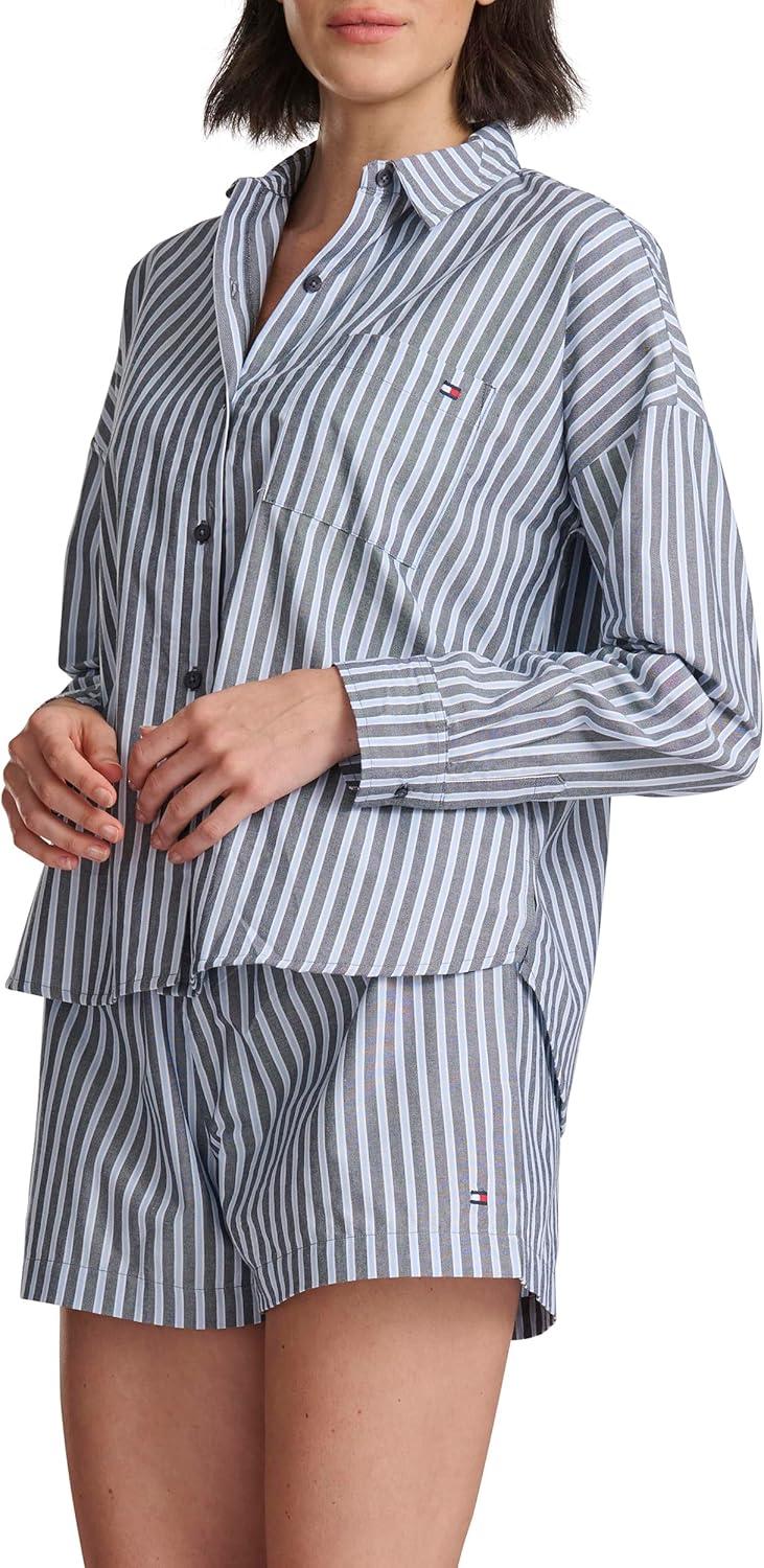 imageTommy Hilfiger womens Longsleeve Boyfriend Fit SleepshirtSky Captain Stripe