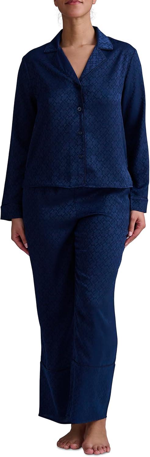 imageTommy Hilfiger womens Notch Top ampamp Long Pant 2 Piece Pajama SetSky Captain