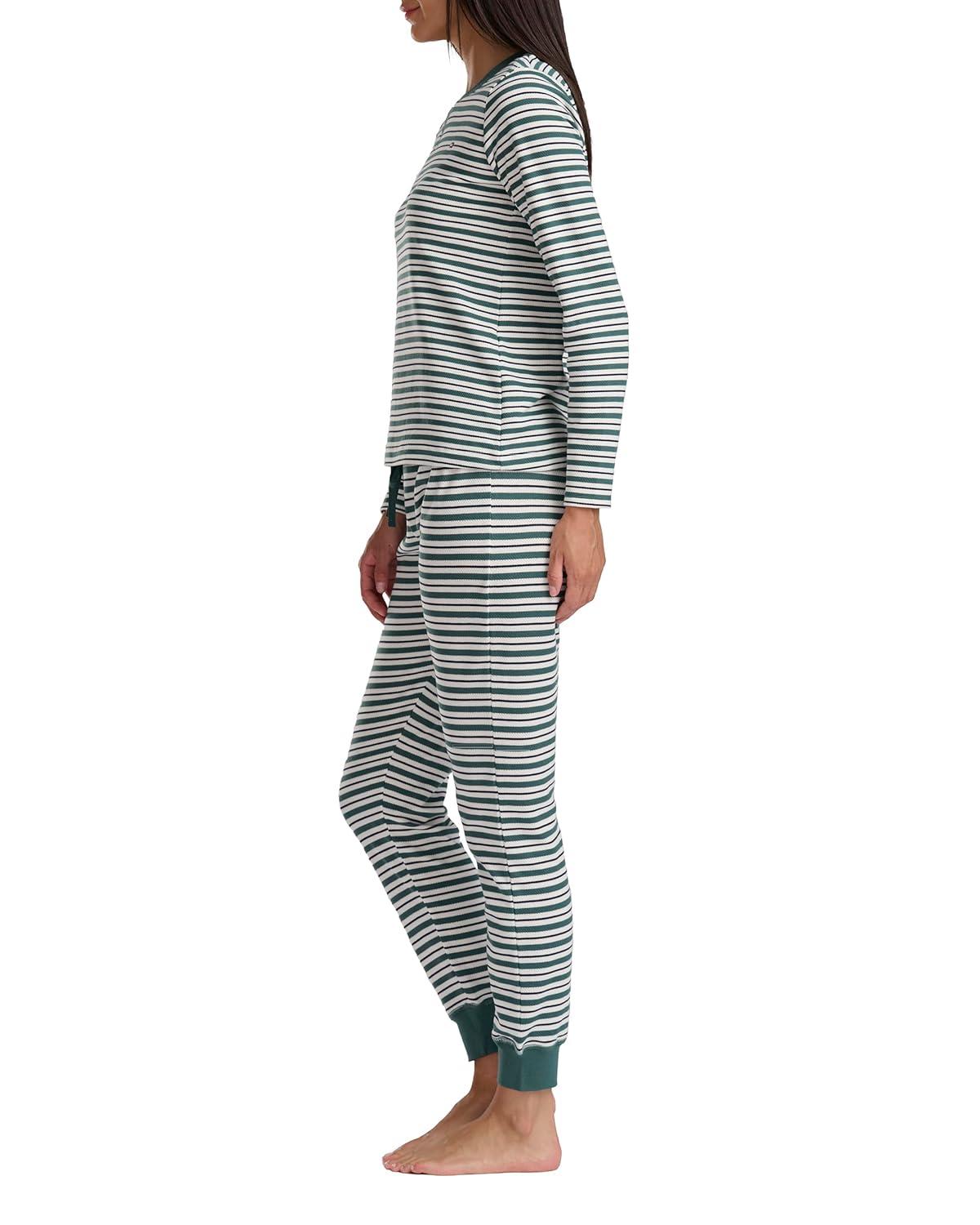 imageTommy Hilfiger womens Printed Crewneck Thermal Sleep SetAcademia Green Classic Stripe