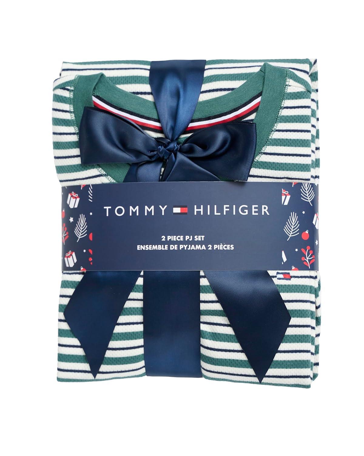 imageTommy Hilfiger womens Printed Crewneck Thermal Sleep SetAcademia Green Classic Stripe