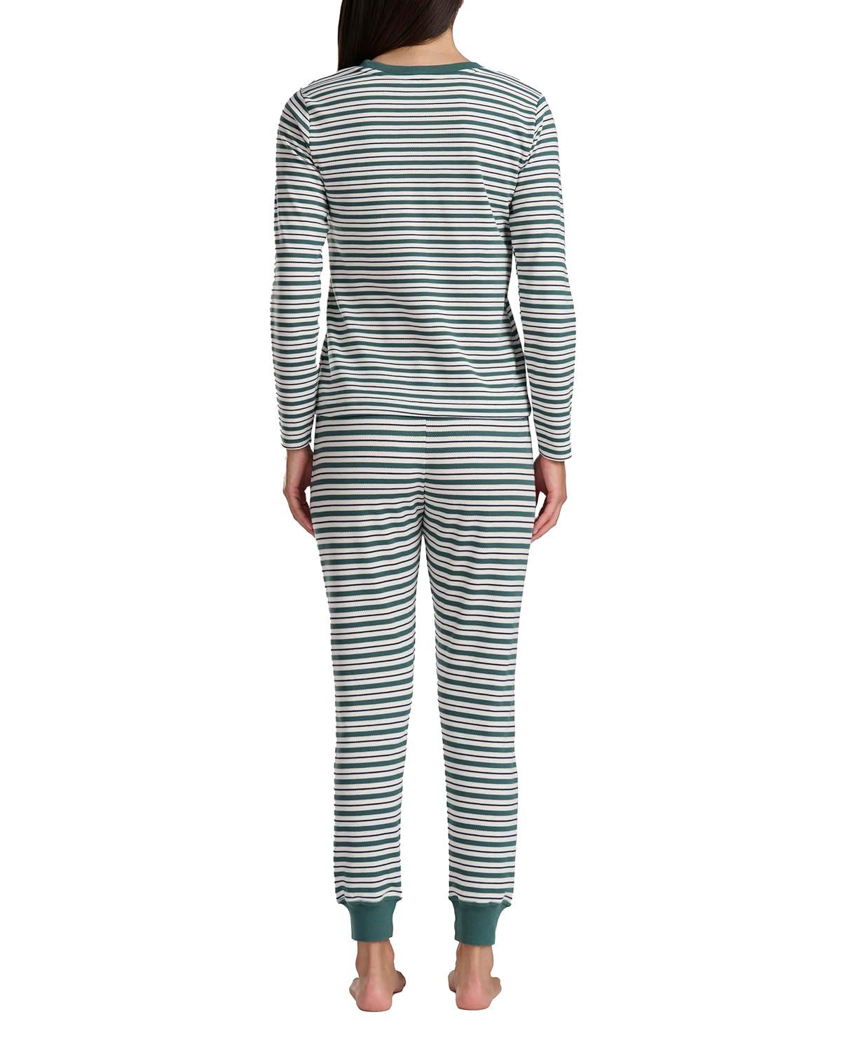 imageTommy Hilfiger womens Printed Crewneck Thermal Sleep SetAcademia Green Classic Stripe