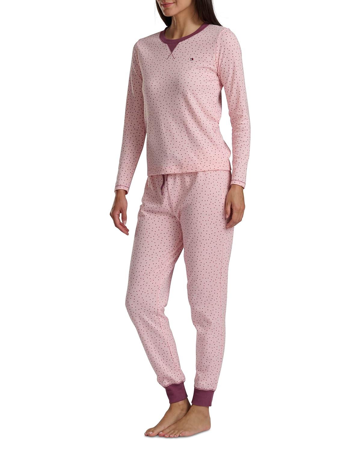 imageTommy Hilfiger womens Printed Crewneck Thermal Sleep SetAlmond Blossom Starry Ditz