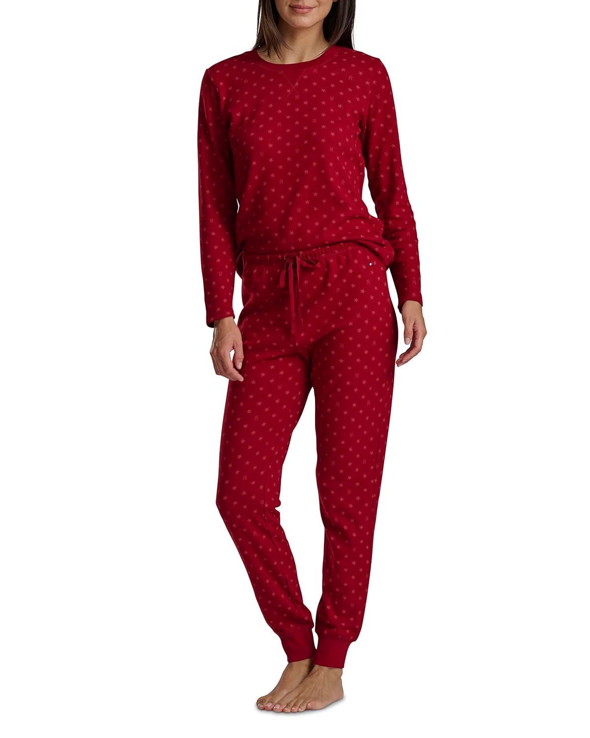 imageTommy Hilfiger womens Printed Crewneck Thermal Sleep SetRegatta Red Th Glyph Stars
