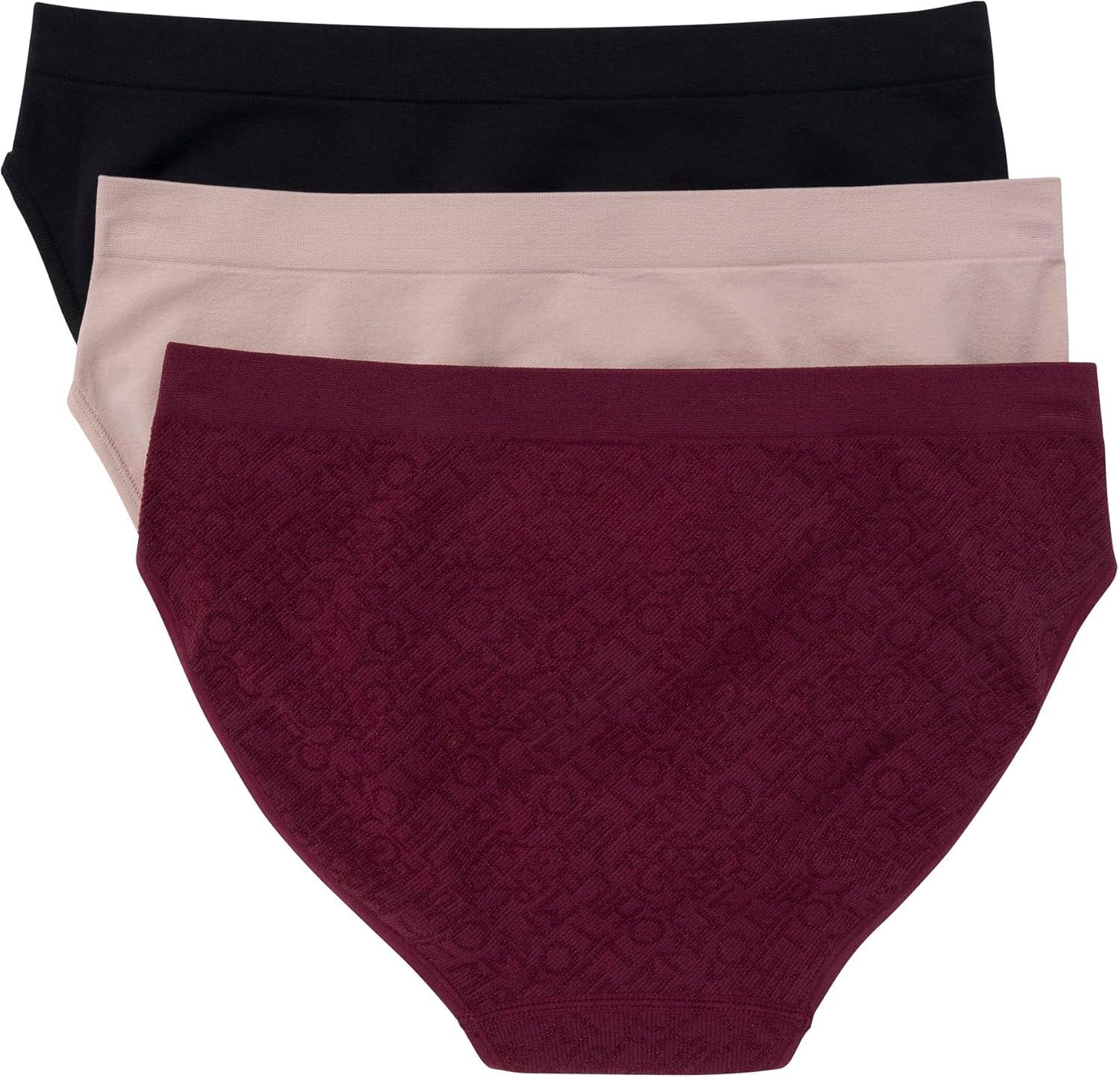 imageTommy Hilfiger womens Seamless Matte ampamp Shine Bikini Underwear 3packWindsor WineBalanced BeigeBlack
