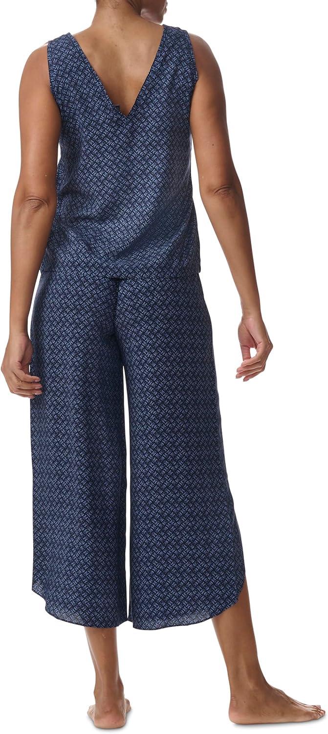 imageTommy Hilfiger womens Tank Top and Crop Pant Bottom 2piece Pajama SetAllover GlyphSky Captain