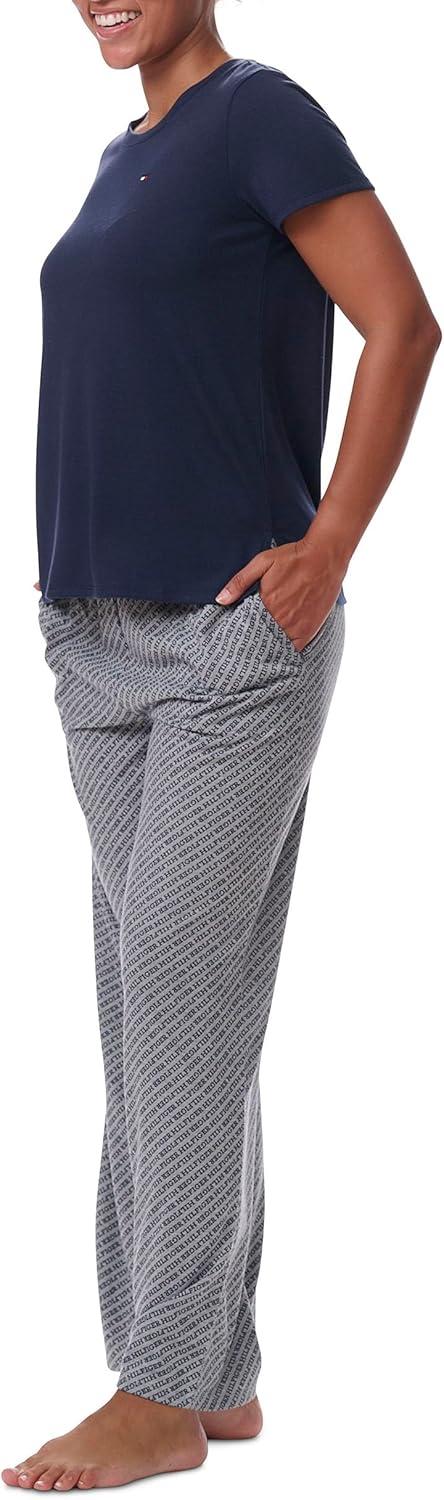 imageTommy Hilfiger womens Tshirt and Open Leg Pant 2 Piece Pajama SetDiagonal Tommy Hilfiger Stripe