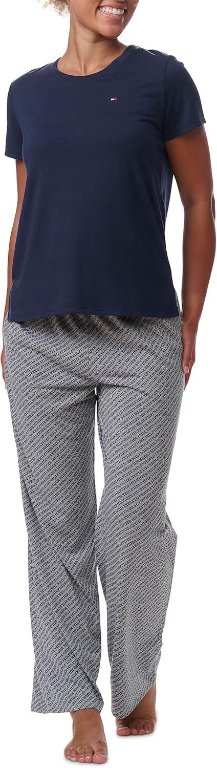 imageTommy Hilfiger womens Tshirt and Open Leg Pant 2 Piece Pajama SetDiagonal Tommy Hilfiger Stripe