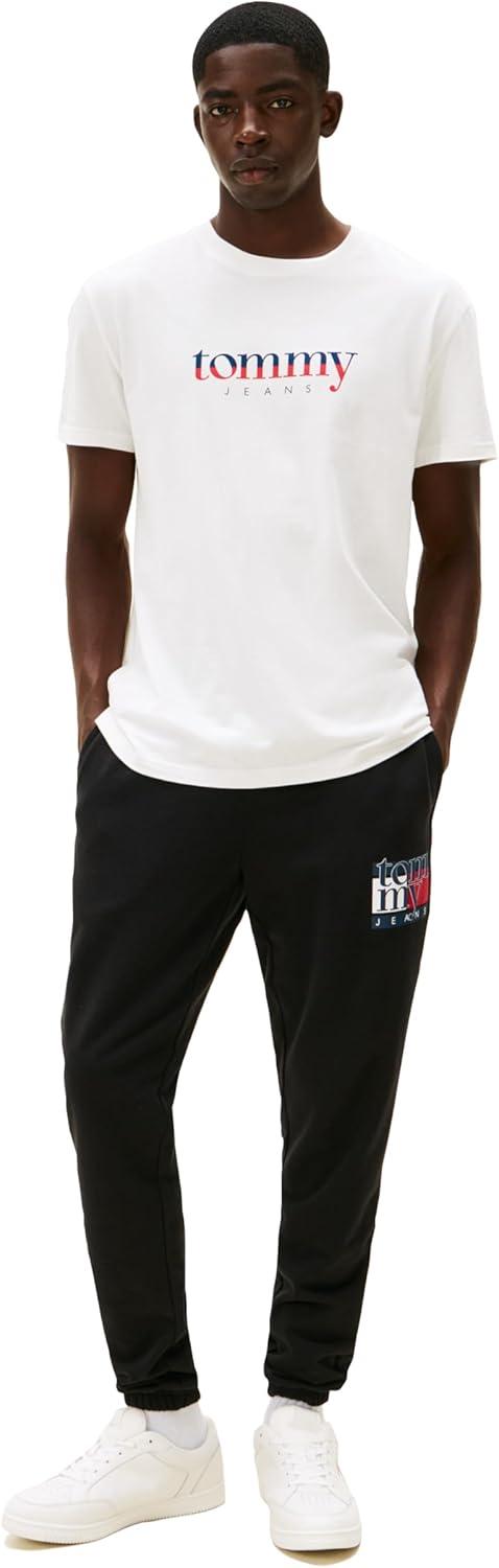 imageTommy Jeans Mens Casual Cotton Jogger Sweatpants with Printed Flag LogoBlack