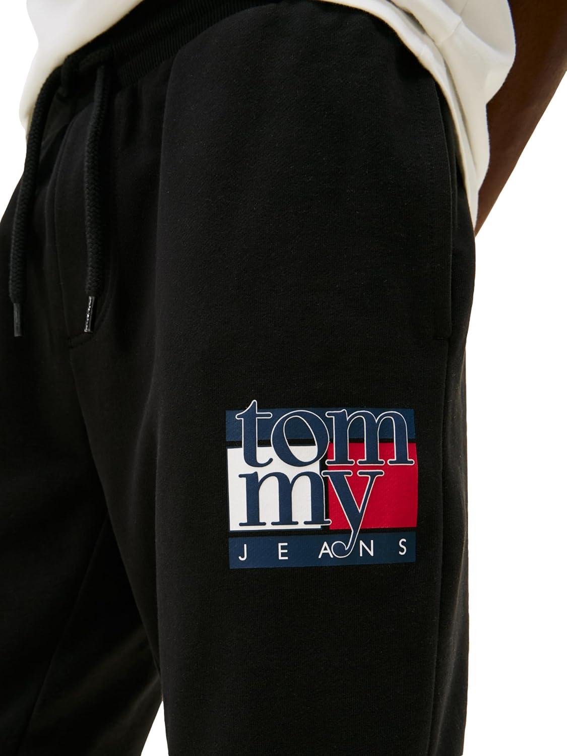imageTommy Jeans Mens Casual Cotton Jogger Sweatpants with Printed Flag LogoBlack