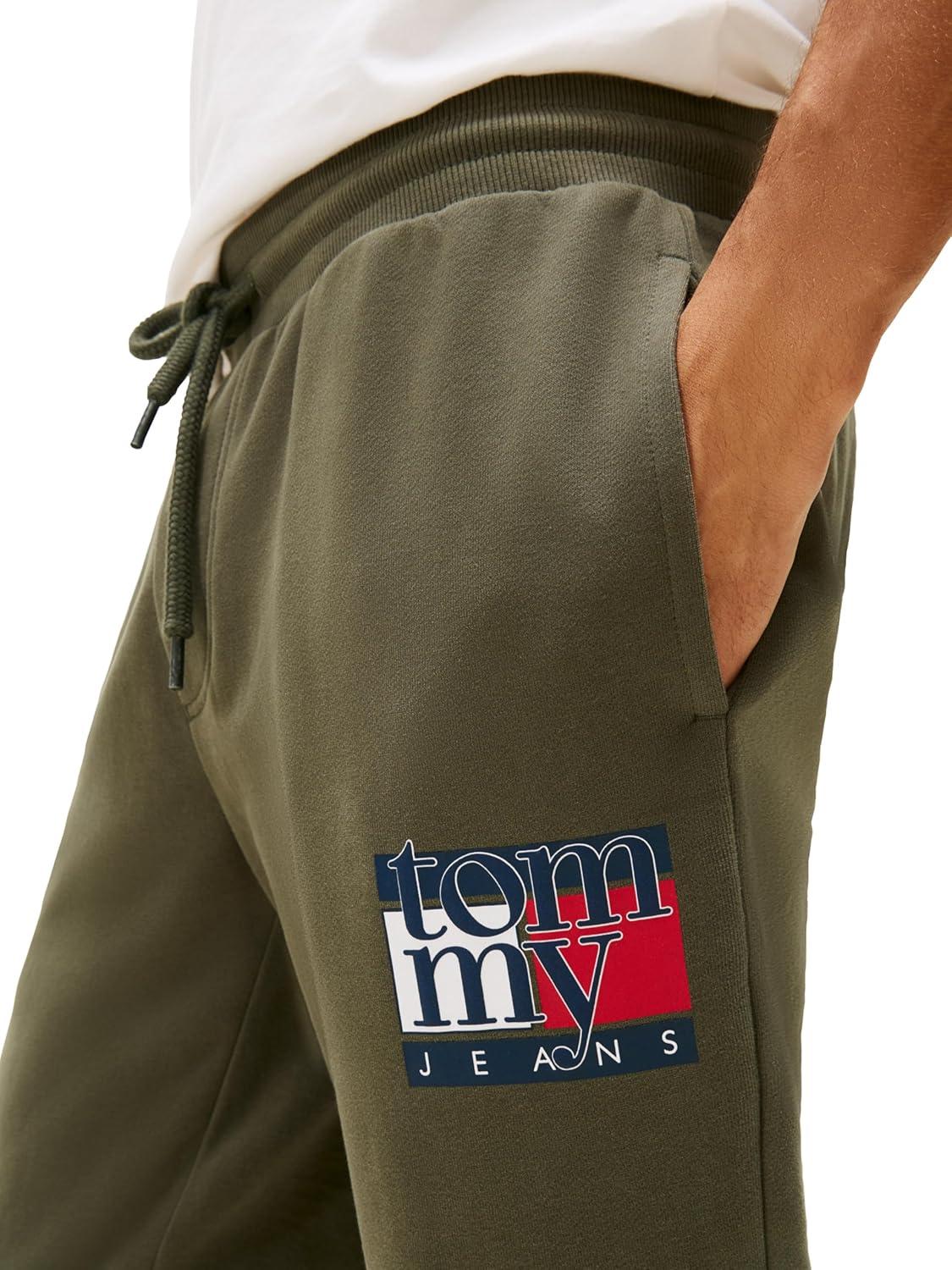imageTommy Jeans Mens Casual Cotton Jogger Sweatpants with Printed Flag LogoPewter Green