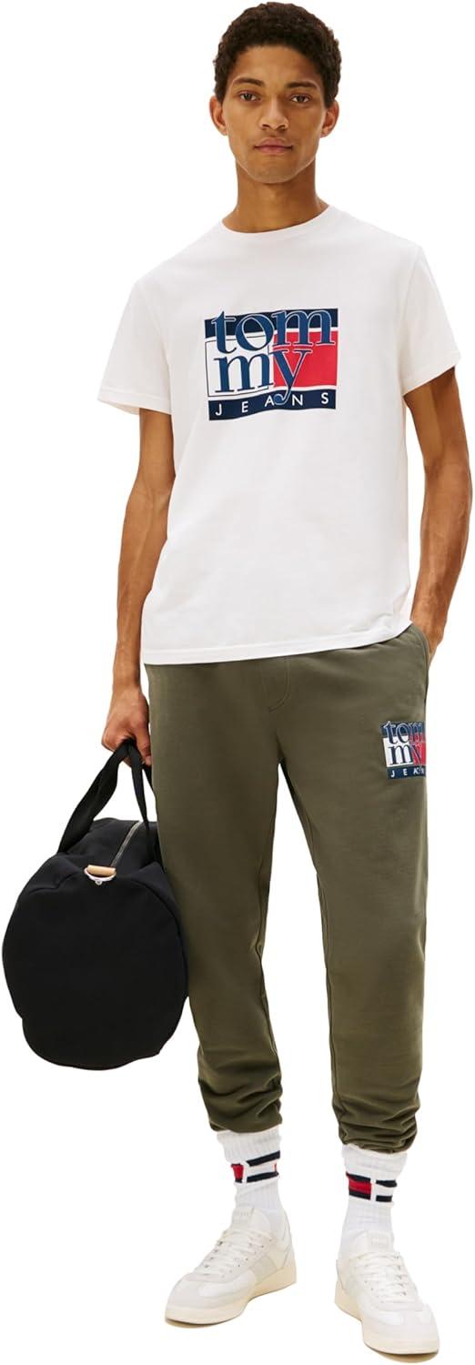 imageTommy Jeans Mens Casual Cotton Jogger Sweatpants with Printed Flag LogoPewter Green