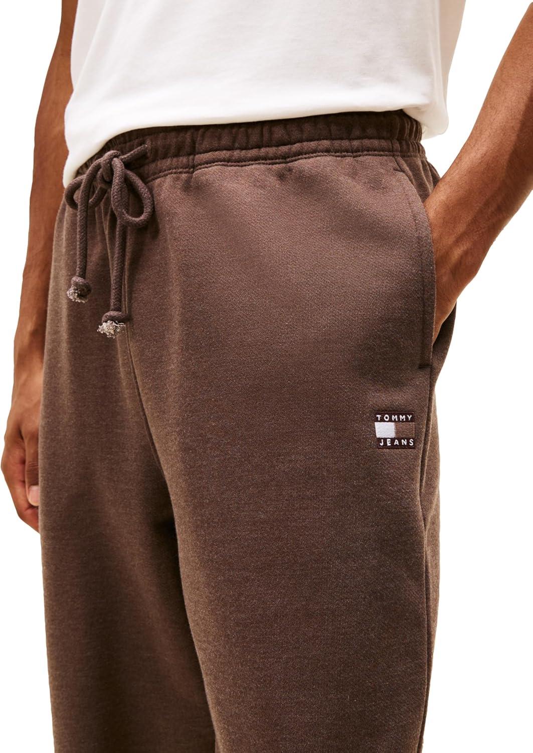 imageTommy Jeans Mens Casual Jogger Sweatpants with Embroidered Flag LogoBlack Walnut Heather