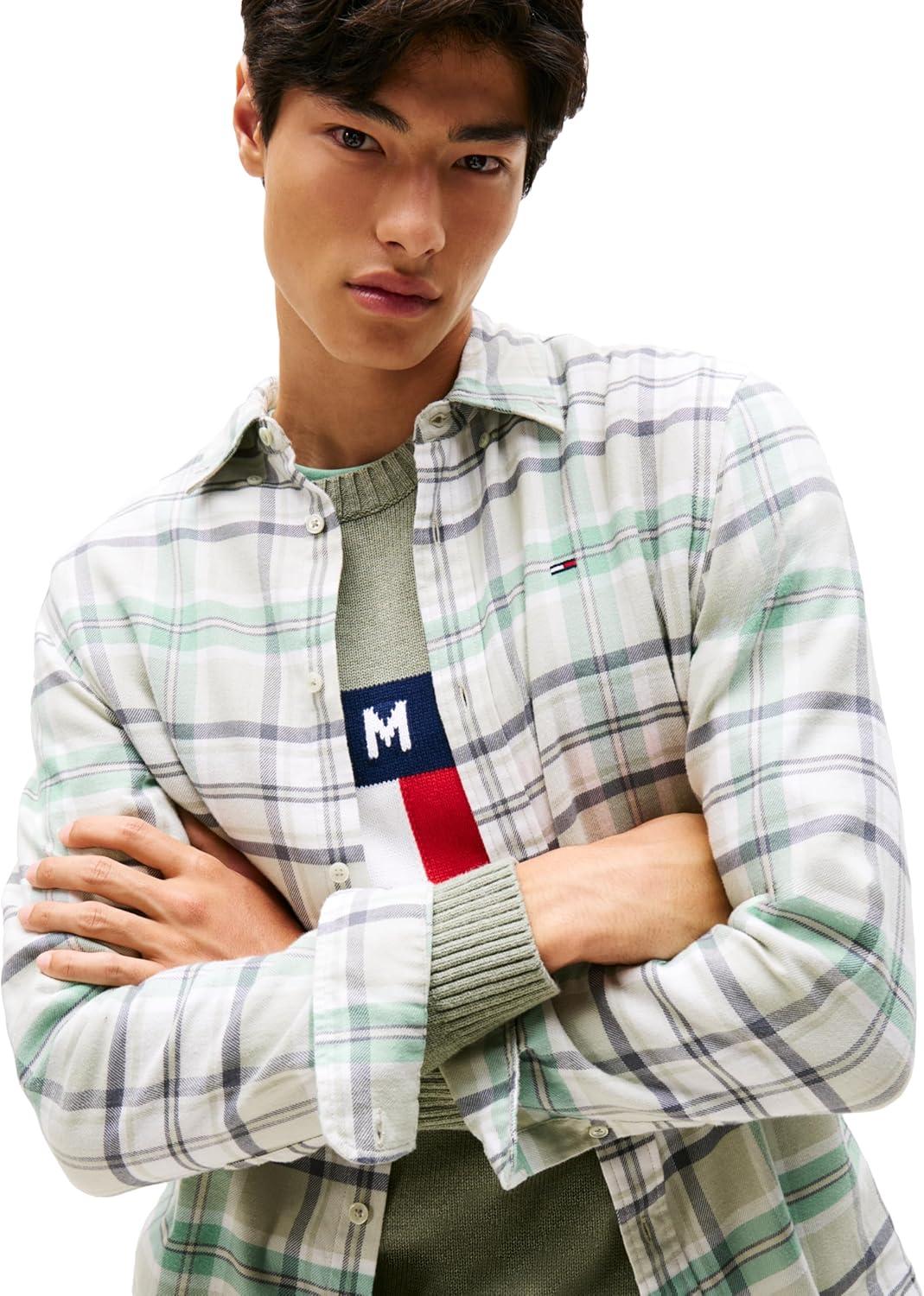 imageTommy Jeans Mens Lightweight Cotton Flannel Check ShirtCloudy Jade Big Check