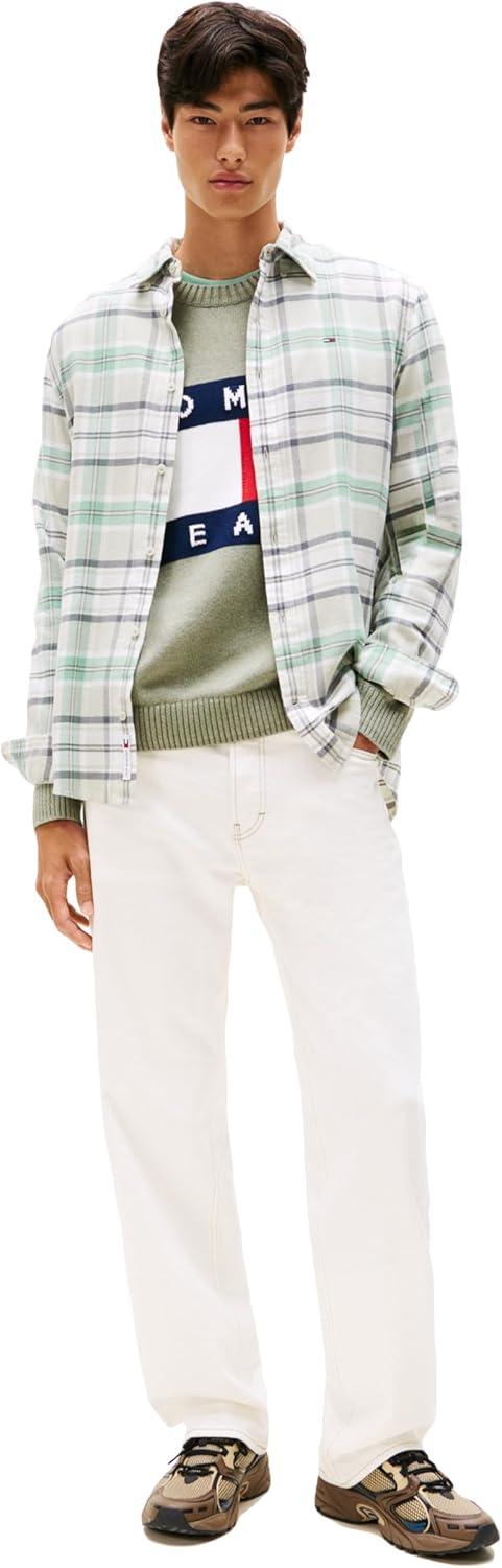 imageTommy Jeans Mens Lightweight Cotton Flannel Check ShirtCloudy Jade Big Check