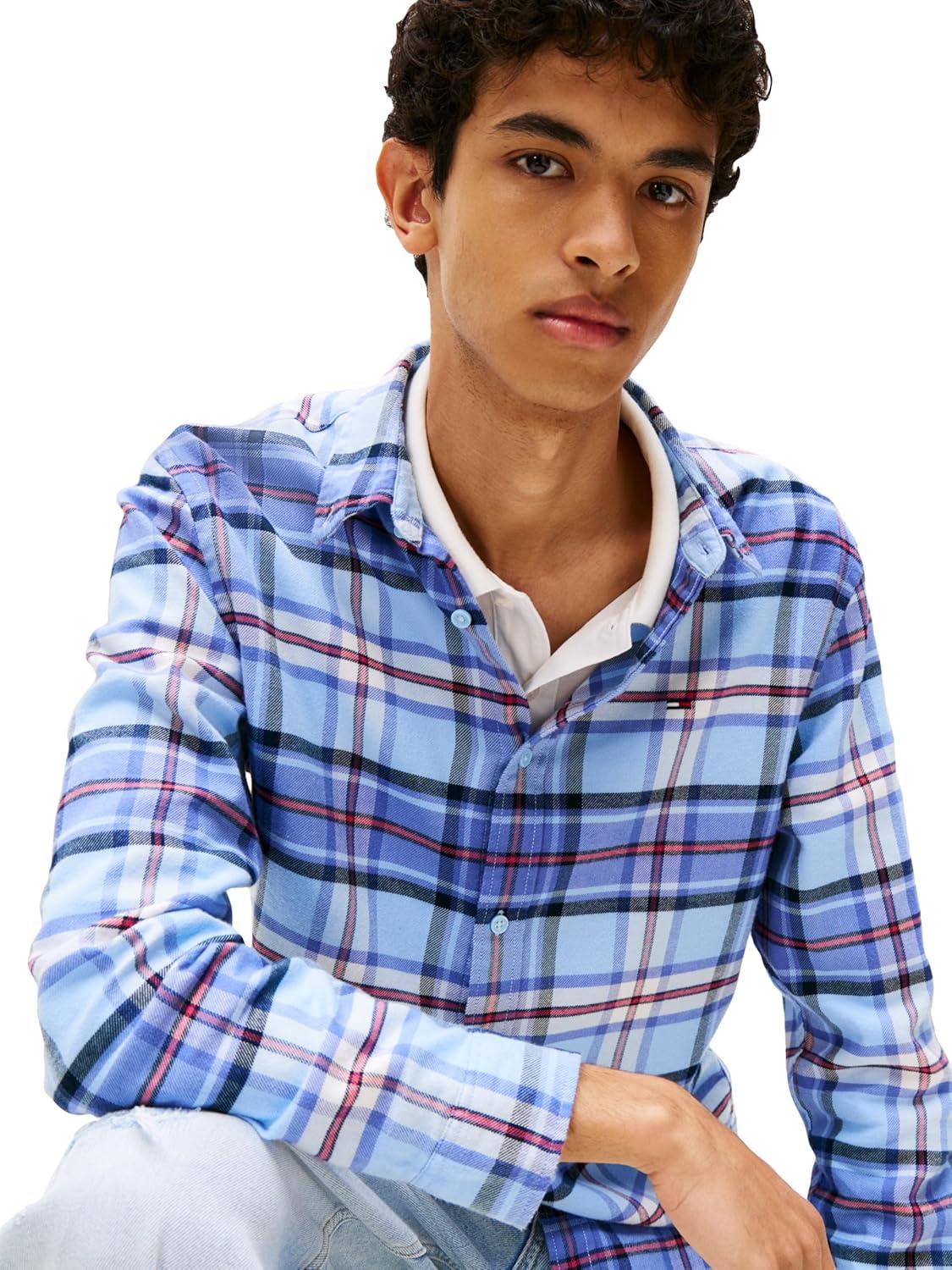 imageTommy Jeans Mens Lightweight Cotton Flannel Check ShirtLight Powdery Blue Big Check