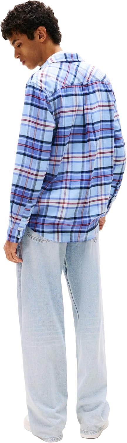 imageTommy Jeans Mens Lightweight Cotton Flannel Check ShirtLight Powdery Blue Big Check