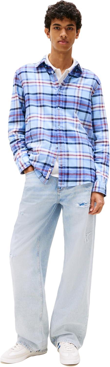 imageTommy Jeans Mens Lightweight Cotton Flannel Check ShirtLight Powdery Blue Big Check