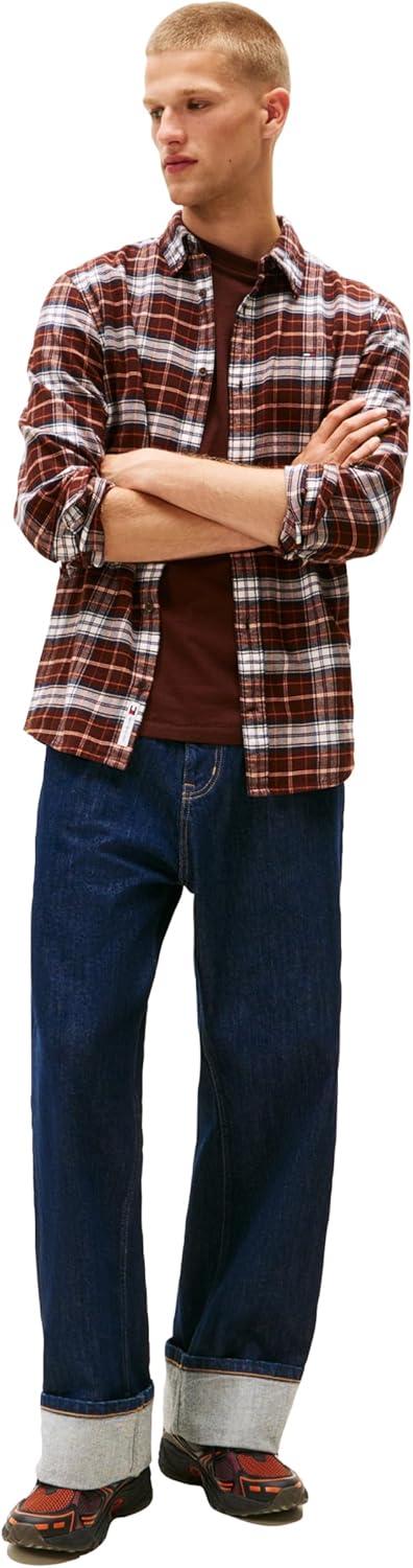imageTommy Jeans Mens Lightweight Cotton Flannel Check ShirtRich Brown Big Check