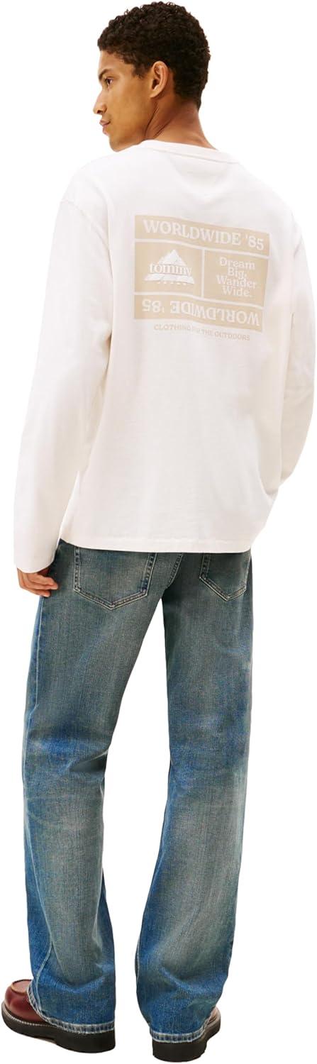imageTommy Jeans Mens Long Sleeve Cotton Graphic TShirts with Printed Back GraphicAncient White