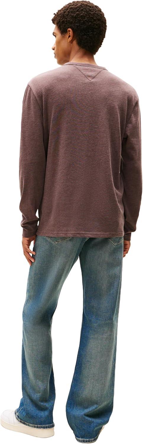 imageTommy Jeans Mens Long Sleeve Solid Cotton Graphic TShirts with Tonal Flag LogoBlack Walnut Heather