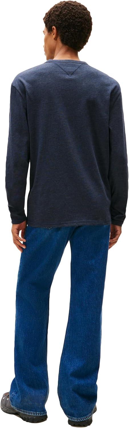 imageTommy Jeans Mens Long Sleeve Solid Cotton Graphic TShirts with Tonal Flag LogoDark Night Navy Heather