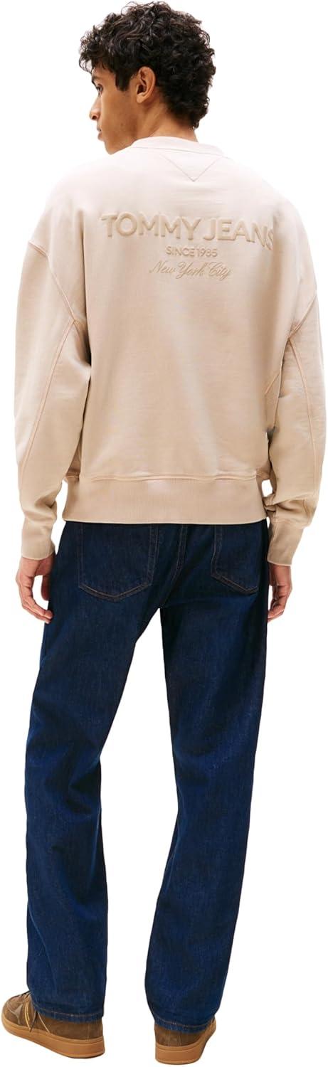 imageTommy Jeans Mens Medium Weight Crewneck Sweatshirt with Embroidered LogoCoastal Taupe