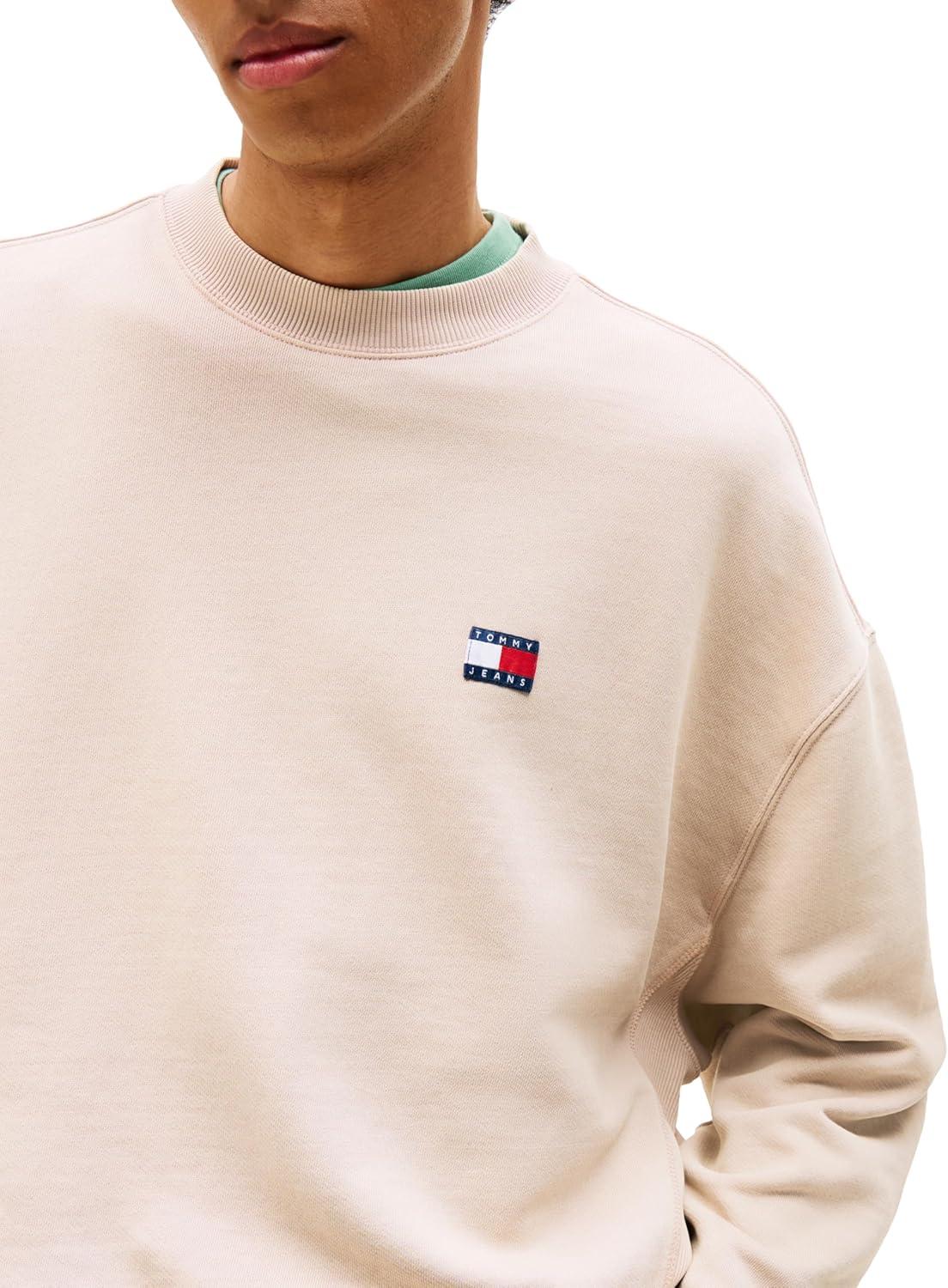 imageTommy Jeans Mens Medium Weight Crewneck Sweatshirt with Embroidered LogoCoastal Taupe