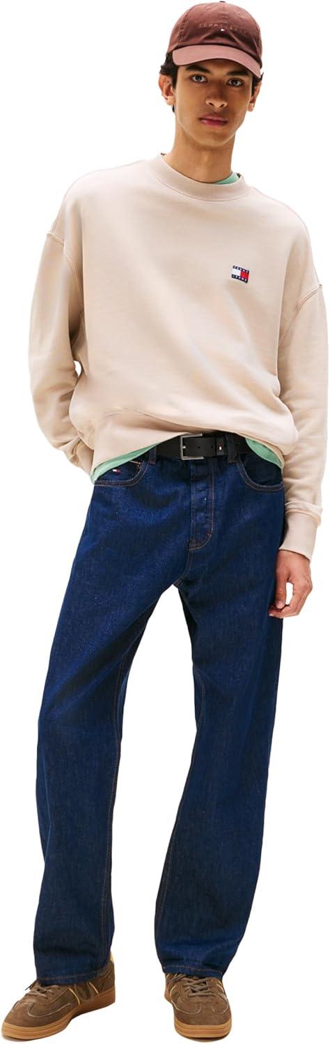 imageTommy Jeans Mens Medium Weight Crewneck Sweatshirt with Embroidered LogoCoastal Taupe